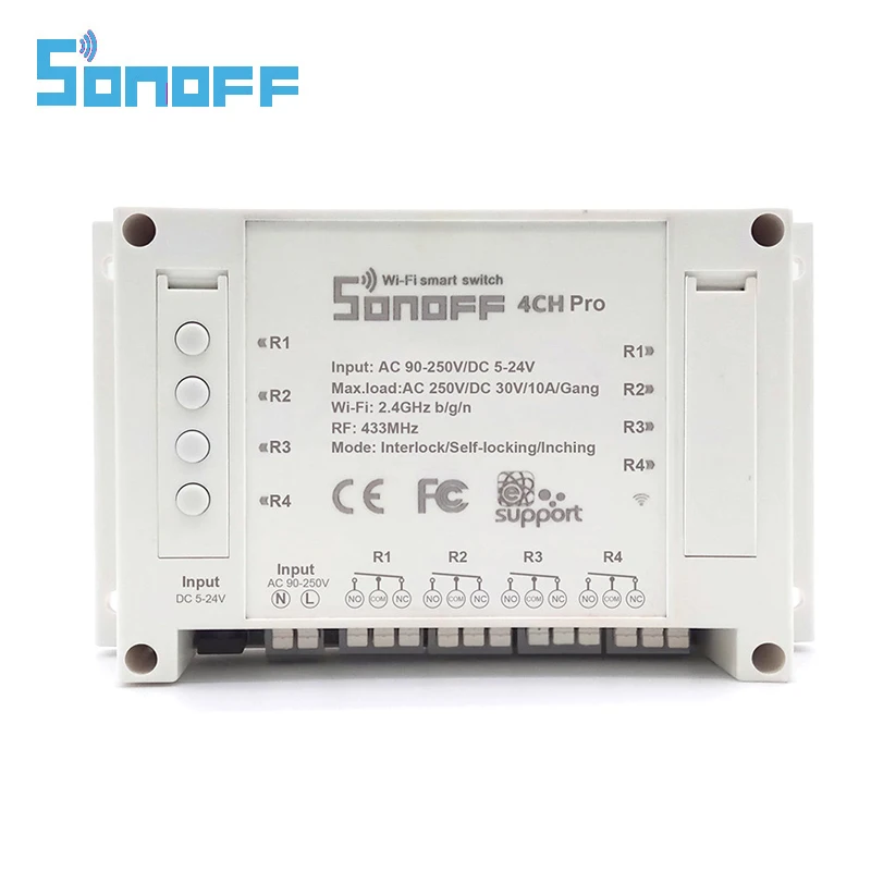 Цена Sonoff 4CH Pro R2 433 МГц 4 канала RF беспроводной дистанционный Wifi умный переключатель инчинг интерлок реле Alexa Google Home