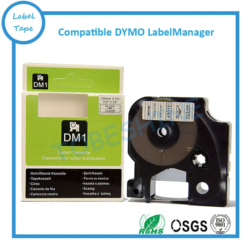 Бесплатная доставка 3 шт. dymo d1 12 мм черный на прозрачной ленте 45010 ярлык