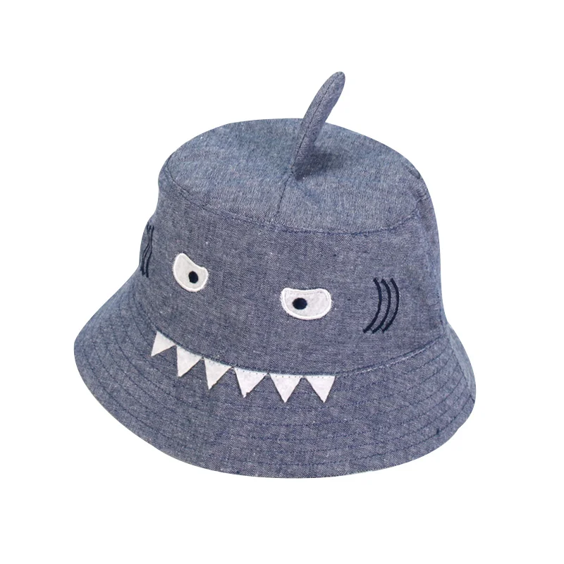 Cartoon Shark Baby Hat Fashion Denim Boys Bucket Hat Cowboy Baby Sun Cap Autumn Kids Fisher Hat For Girls Baby Boys Clothing (4)