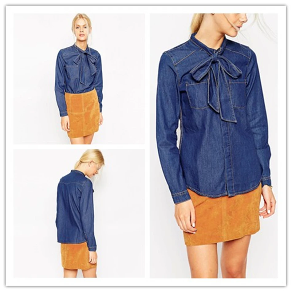 denim blouse with bow