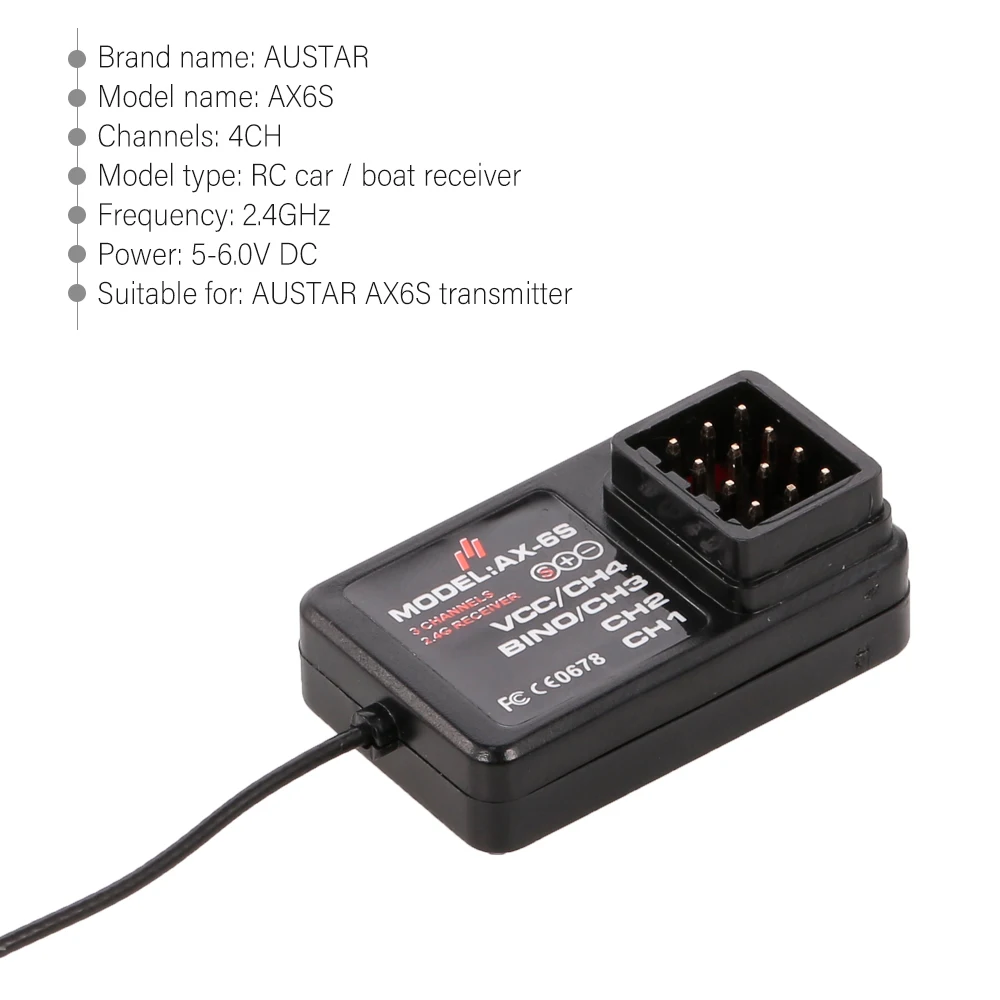 2.4GHz 4CH 5-6.0V DC AX6S Receiver for RC Car Boat AUSTAR Transmitter | Игрушки и хобби