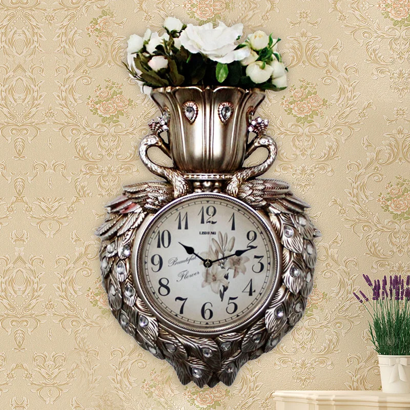 Peacock Frame Flower Vase Wall Clock A  