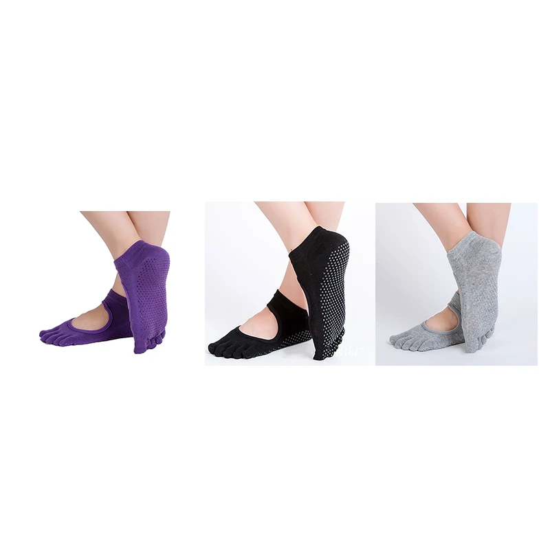 Reallion, 3 шт./лот, женские носки для йоги, противоскользящие, без спинки, пять пальцев, силиконовые носки для пилатеса, хлопковые нескользящие носки для тренажёрного зала - Цвет: Model 1
