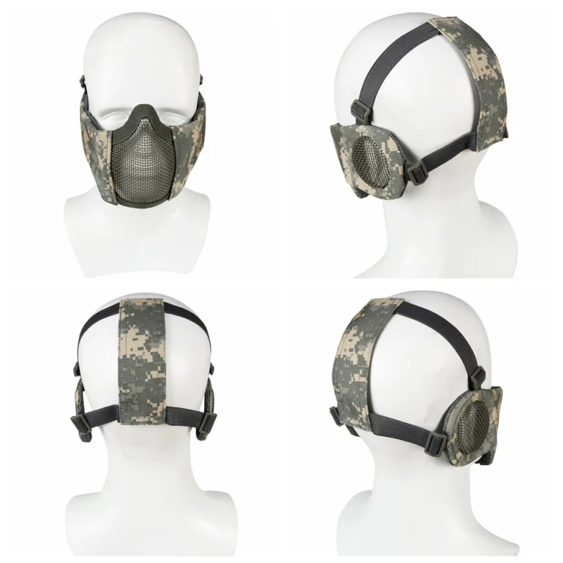 Страйкбольная тактическая защитная маска на половину лица, сетчатая Нижняя маска для лица с защитой ушей для военного пейнтбола, охоты, страйкбола