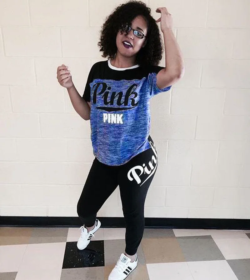 2Pcs Womens Clothing Pink Outfit Print Short Sleeve T-shirt Top And Long Pants Two Piece Set Tracksuit Women Pink Sweatsuit Women's Sets