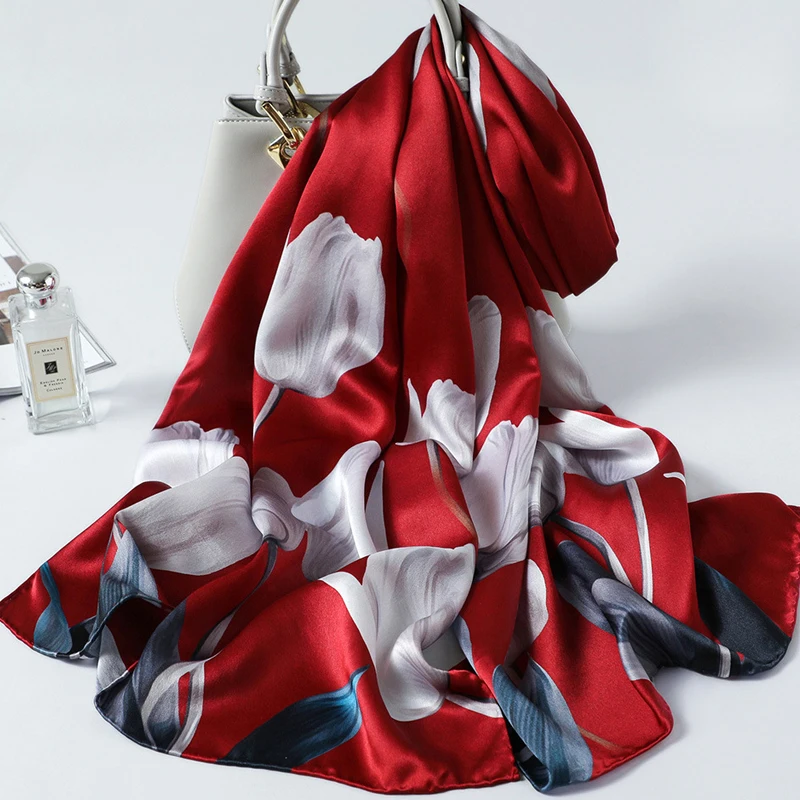 

2019 Luxury Brand Real Silk Wraps for 100% Pure Silk Scarf Women Ladies Print Shawls Foulard Femme Natural Silk Scarves