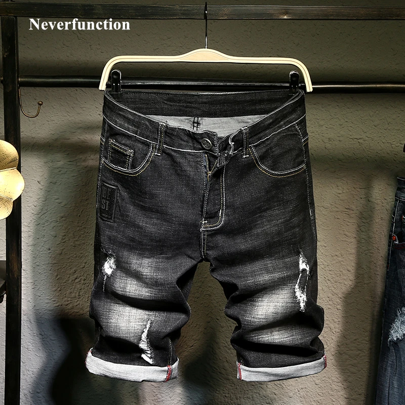 Для мужчин Уличная Рваные джинсы короткие модные Повседневное свободные Для мужчин s отверстия летние бермуды черный прямые шорты из джинсовой ткани плюс Размеры