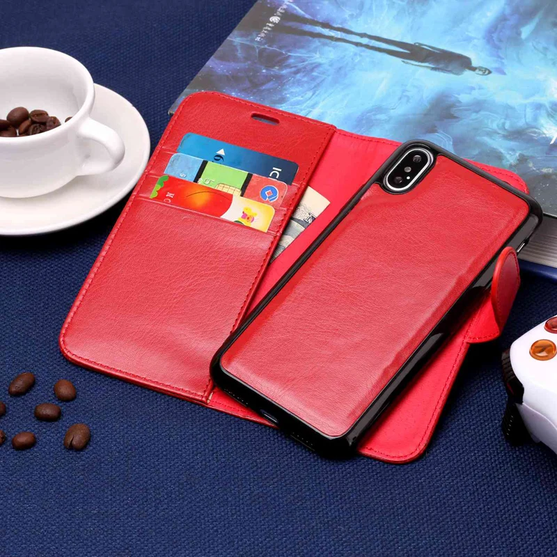 

Luxury Splice 2 in 1 Flip Leather Wallet Phone Soft Silicone Case Plain Cover Shell Coque for Apple iPhone 6 6S 6G 7 8 Plus X