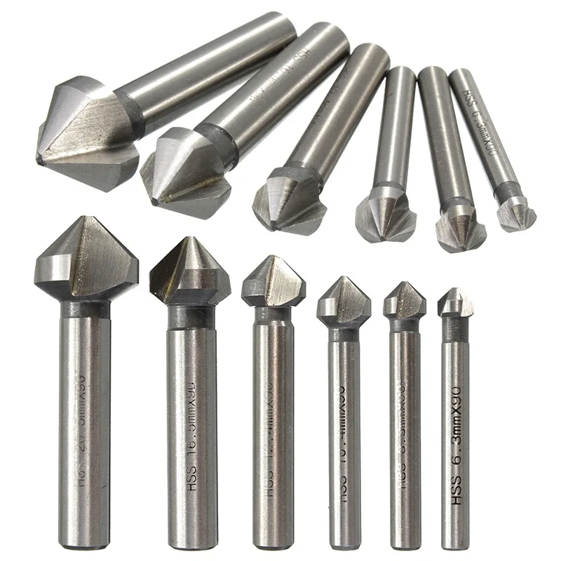 

6PCS/Set Durable Round Shank 3 Flute 90 Degree HSS 4241 Chamfering Cutter End Mill Countersink Drill Bits
