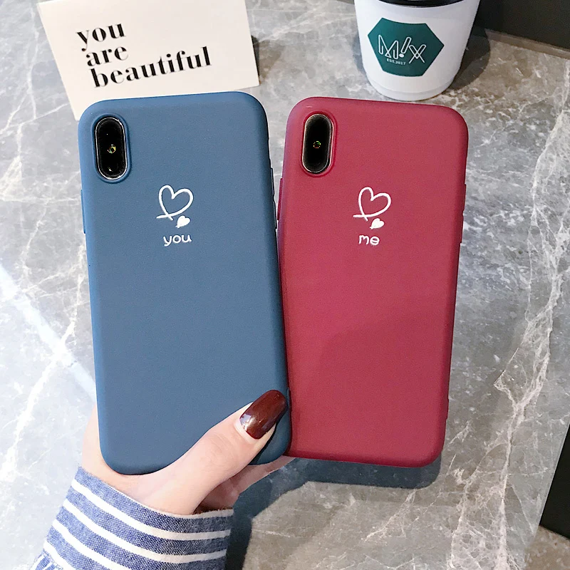 

Fashion Couples Love Heart Letter Phone Case For iphone XS Max XR X Case For iphone 7 7Plus 6 6S 8 Plus Wine Red Soft TPU Fundas