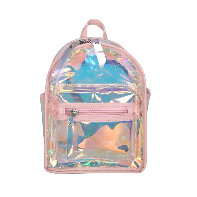 

2019 New Fashion Girl Clear Transparent See Through PVC Mini Backpack School Book Bag Laser Hologram Jelly Street Backpack #40