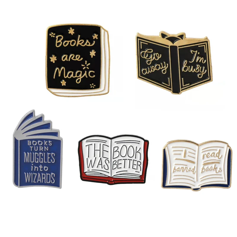 

Fashion Cartoon letter Enamel Pin books turn muggles into wizerds Brooch metal book are Magic Jackets Collar Lapel Pin Jewelry