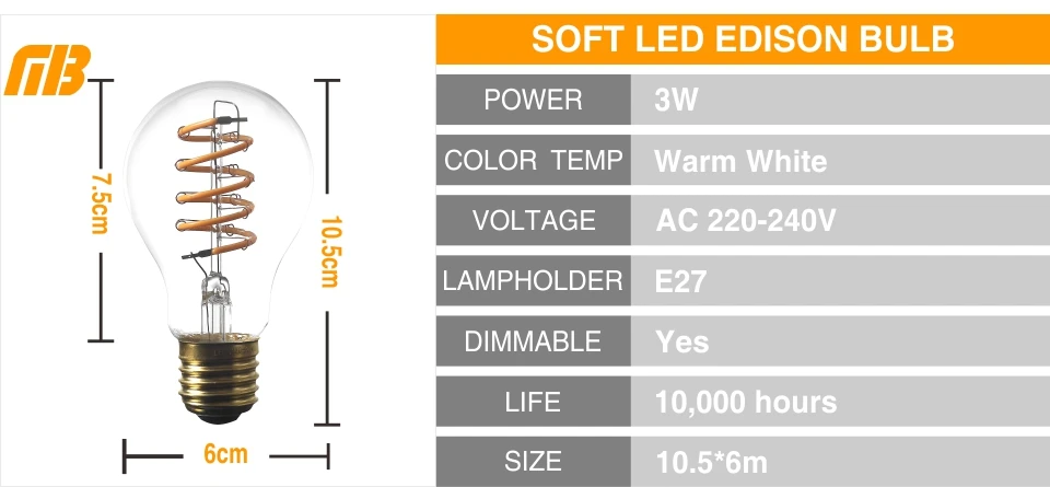 Новинка, светодиодный светильник Эдисона E27 AC220V, уникальный винтажный светильник, мягкий светодиодный светильник с нитью накаливания, декоративный спиральный дизайн, Ретро лампа, теплый желтый