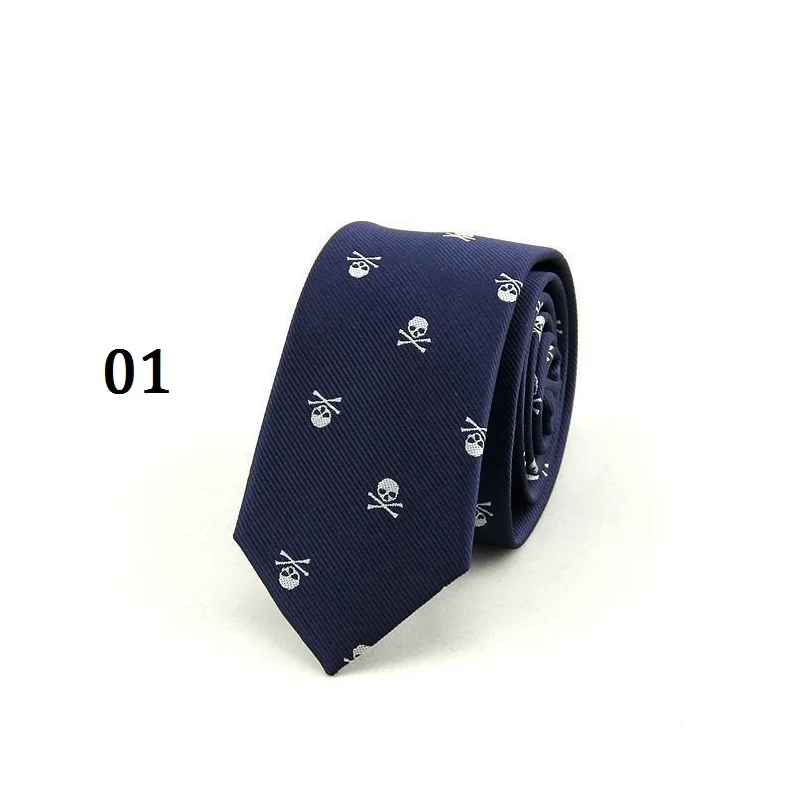Галстук с черепом для мужчин, 6 цветов, вечерние галстуки на Хэллоуин, тонкие галстуки 6 см - Цвет: Skull 01 Navy