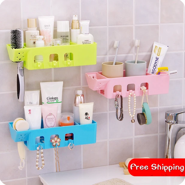 Bathroom Shelf with Hooks Self-Adhesive Multipurpose