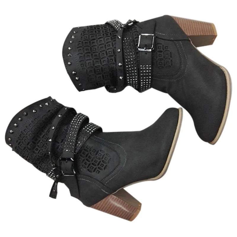 

2019 Women Autumn Winter New Fashion Solid Ankle Boots Ladies Cross Crystal High Heels Slip-on Shoes