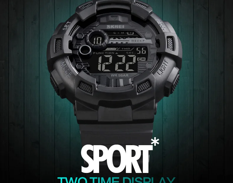 SKMEI Outdoor Sport Watch Men Multifunction 5Bar Waterproof PU Strap LED Display Watches Chrono Digital Wristwatch Reloj Hombre