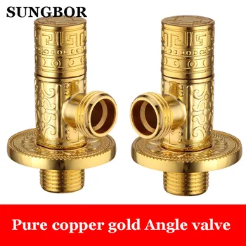 

Wall Mounted Brass Kitchen Bathroom Accessories Golden Angle Valve For Toilet / Sink / Basin / Water Heater Angle Valves JF-862K