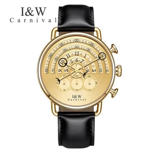 CARNIVAL IW horloges mannen Военный Спортивный Топ креативный кварцевый Секундомер Хронограф индивидуальные часы для мужчин сапфир relogio - Цвет: Full gold SC8816Bl