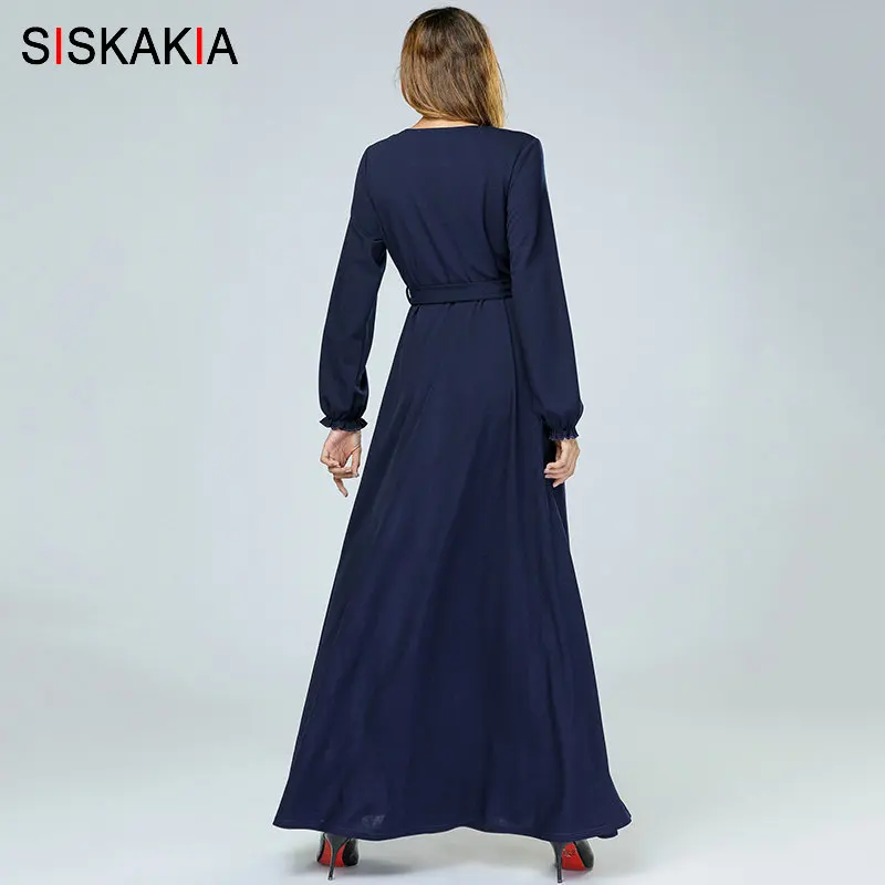 Женское Макси Платье с цветочной вышивкой Siskakia однотонное длинное платье