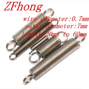 

10PCS 0.7 x 7mm 0.7mm stainless steel Tension spring with a hook extension spring length 20mm to 60mm