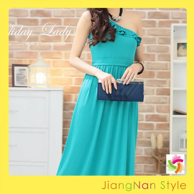 Top Selling 2013 One Shoulder Maxi Dress With Beads Long Evening Party Gown Prom Gowns Black/Khaki/Green Free Size XL | Женская одежда