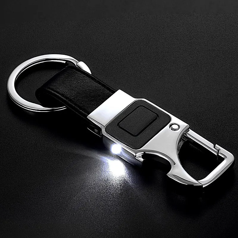 

New Men Key Chain Leather Car Key Ring With LED Light Bottle Opener Keychain Father's Day Valentine's Day Birthday Best Gift