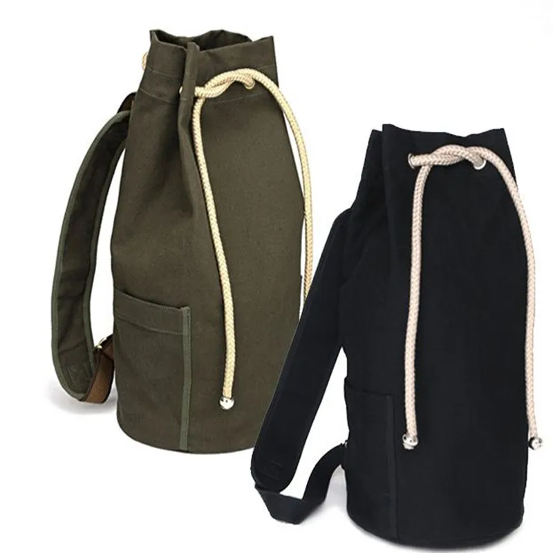 

New large capacity men drawstring backpack canvas bucket bag unisex Fashionable concise bags