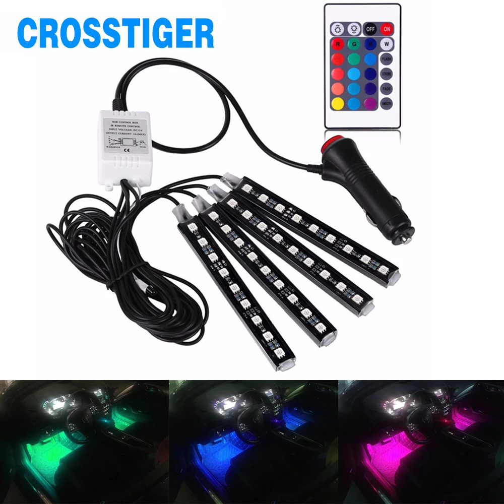 

4Pcs SMD5050 Car GRB LED Light Car Interior Decorative Light 12V Car Styling Decorative Atmosphere Lamp Auto Strip Lights Colors