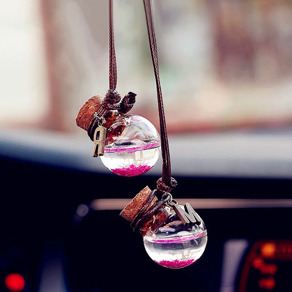 

2pcs/set Car Air Freshener Letter Perfume Bottle Pendant Automobiles Interior Essential Oil Fragrance Smell Diffuser Accessories