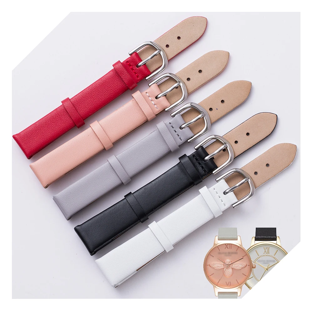 

New Pink White Red Gray Black Watch Accessories 12/14 mm Watch band Quality Leather Watch Strap Bracelet Watchband for OB watch