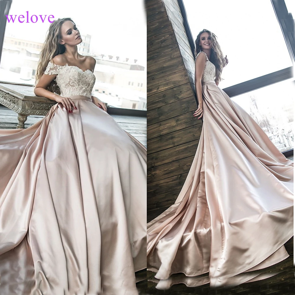 

Vestido De Noiva Sexy Boat Neck Vintage Wedding Dress 2019 Simple Matte Satin A Line Bridal Gown Plus Size Robe de mariee