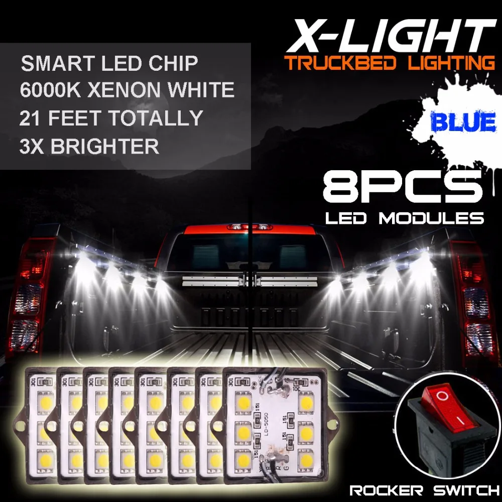 8pc Waterproof Pickup Truck Bed Light Kit LED Lighting Accessories