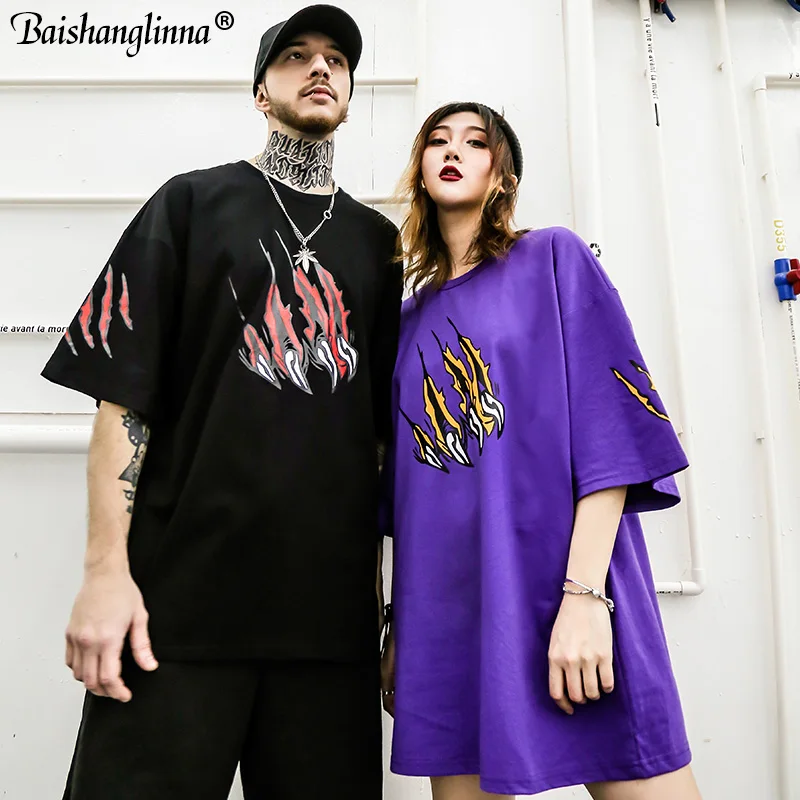 

Baishanglinna Couple T Shirts Streetwear Men/Women 2019 Hip Hop Casual Short Sleeve Tops Tees Cotton Paw Printed T sihrts