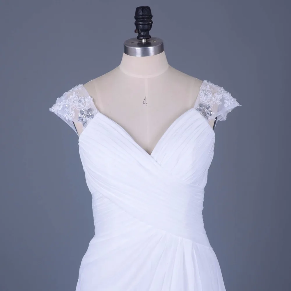 Свадебное платье пляжное Дешевое шифоновое простое платье невесты романтическое кружевное платье с аппликацией, стразы, элегантное ТРАПЕЦИЕВИДНОЕ платье на заказ