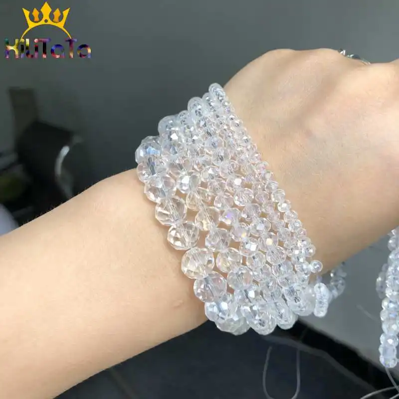 Crystal Beads Faceted AB Clear Glass Rondelle 4/6/8/10/12/14mm for Jewelry Making