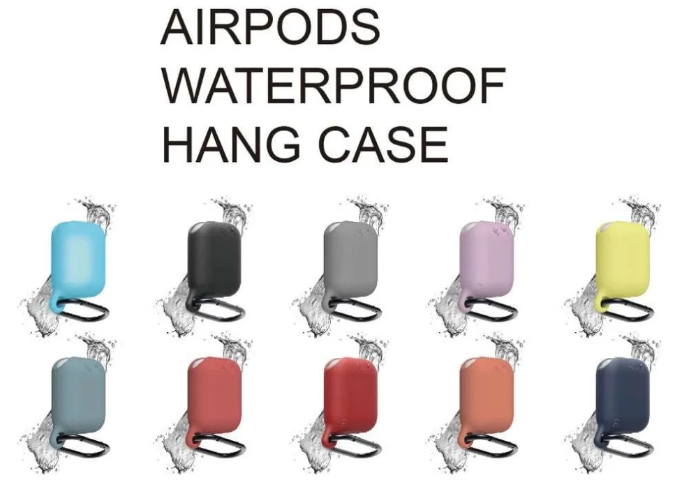 Силиконовый чехол для Airpods водонепроницаемый защитный с крючком наушников Apple