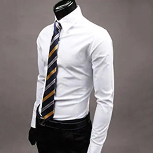 Men's Fashion Casual Solid Candy Color Long Sleeve Slim Fit Dress Shirt Top