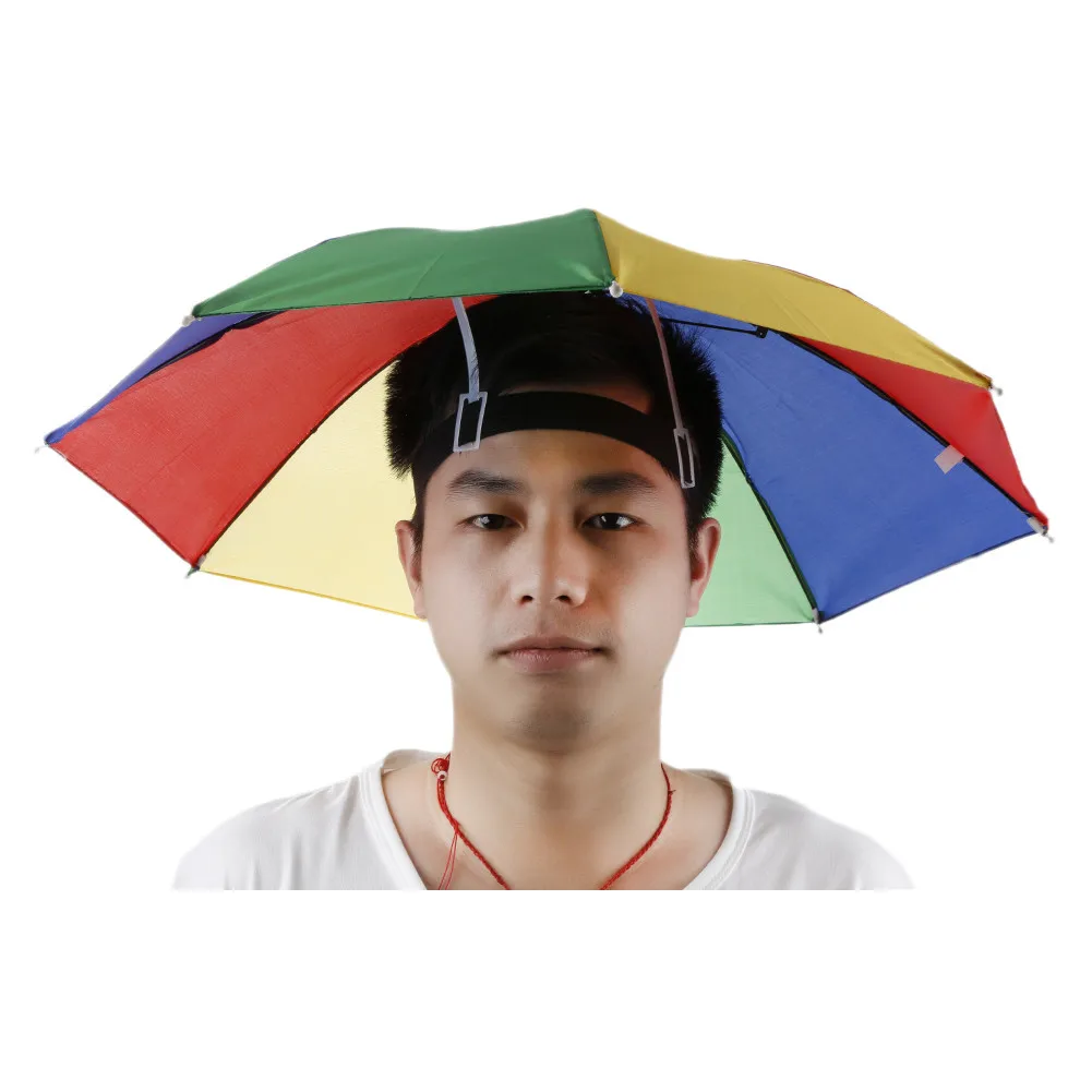 Rainbow Umbrella Hat Folding Sun-rain Umbrella Hat for Outdoor Activities