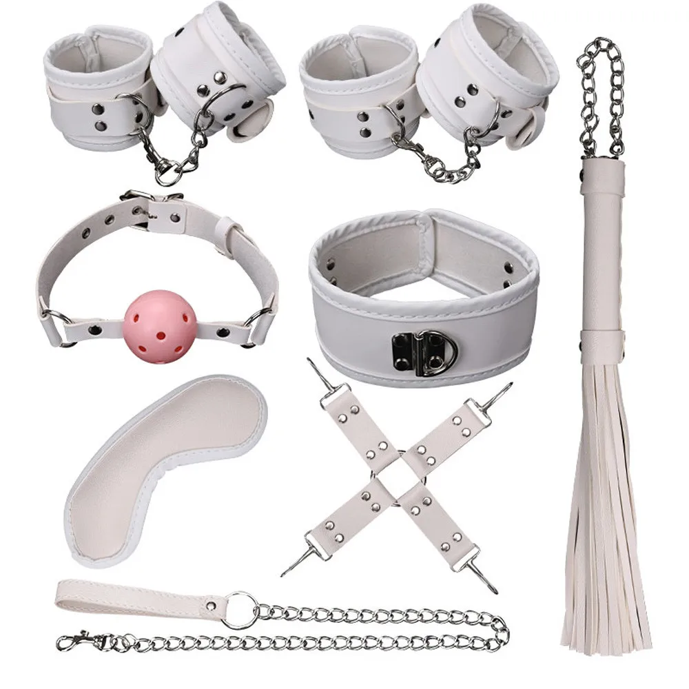 8 Pcs SM Bondage Set Kit bdsm sex erotic toys Handcuffs Ball Whip Collar Fetish Sex Toys Adult Games o71030 adult games 8 in 1 pink bondage kit set neck collar whip ball gag handcuffs rope eye mask fur sex fetish toy
