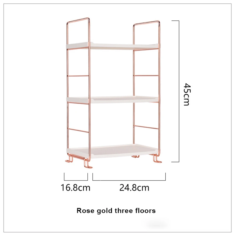 Настольная стойка для хранения косметики, розовое золото, 2/3 слоев, органайзер для макияжа для ванной комнаты, собранная кухонная приправа, железные полки для хранения - Цвет: 3 Layers