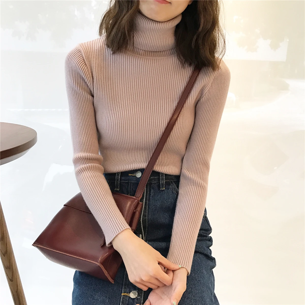 

2019 new fall and winter clothing thickening warm high-necked stretch Slim was thin sweater sweater women tide