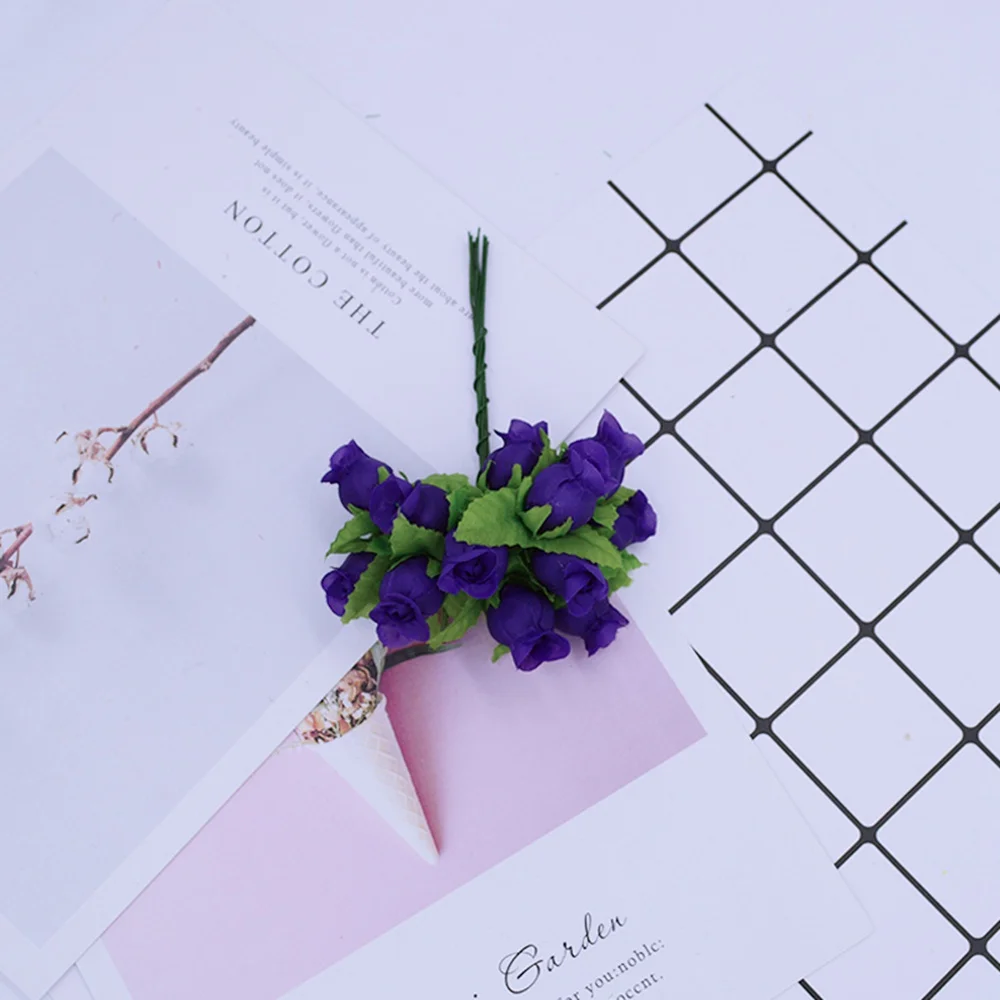 dark purple 12 шт./Набор искусственных цветов мини шелковые розы diy ВЕНОК Подарки Рождественский Декор для дома свадебная брошь поддельные цветы - Цвет: dark purple