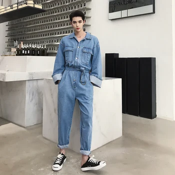 

Men Retro Fashion Casual Loose Denim Overalls Streetwear Hip Hop Long Sleeve Jeans Harem Pant Male Women Jumpsuit Jeans Trousers