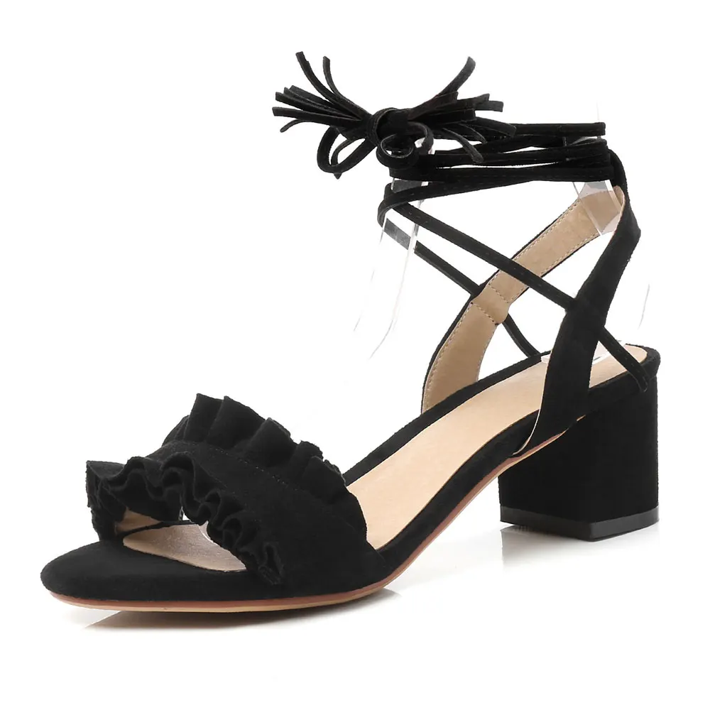 Sgesvier Брендовая обувь женские флоковые Римские сандалии Для женщин летние Сандалии на шнуровке толстый каблук морщин Модные женские