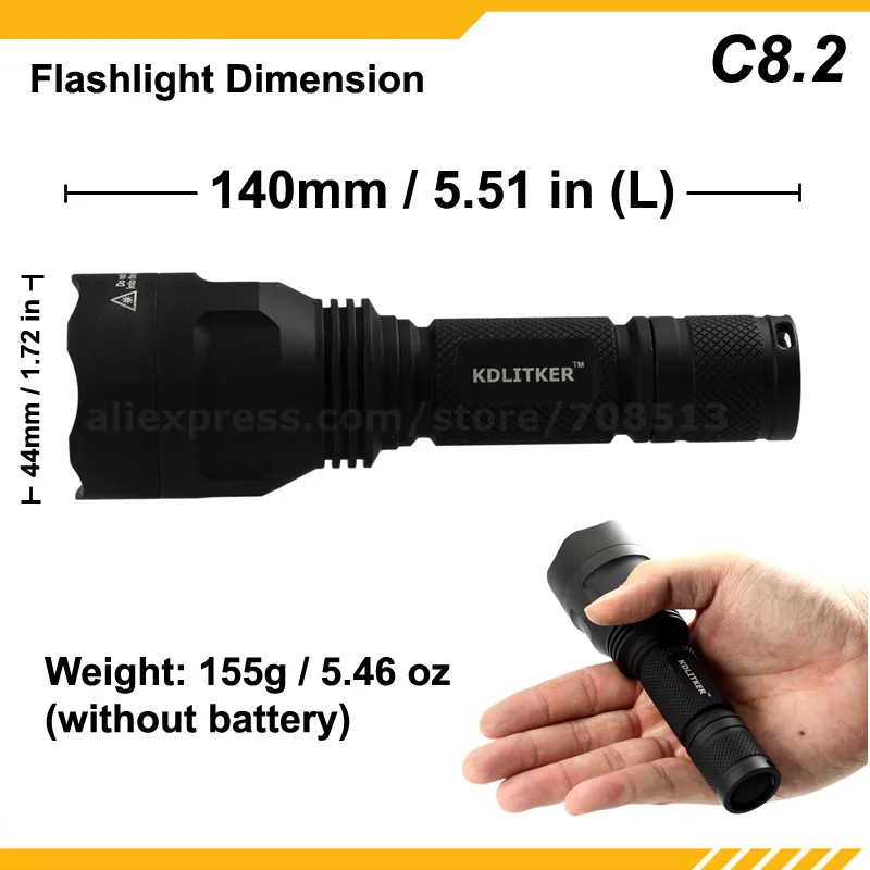 KDLITKER C8.2 Cree XP-L HD белый 6500 K/нейтральный белый 5000 K/теплый белый 3000K 1200 люмен светодиодный фонарик-черный(1 х 18650