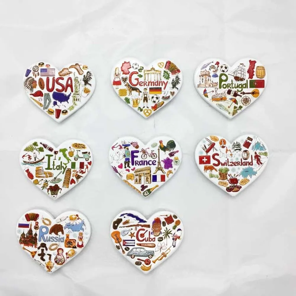 

BABELEMI Heart-shaped France Germany Portugal Cuba Swiss Italy USA Kenya 3D Fridge Magnet Souvenir Refrigerator Magnetic Sticker