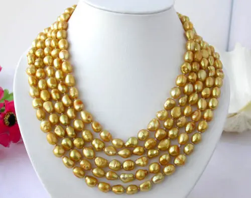 

z2389 luster 100" 11mm baroque yellow freshwater pearl necklace