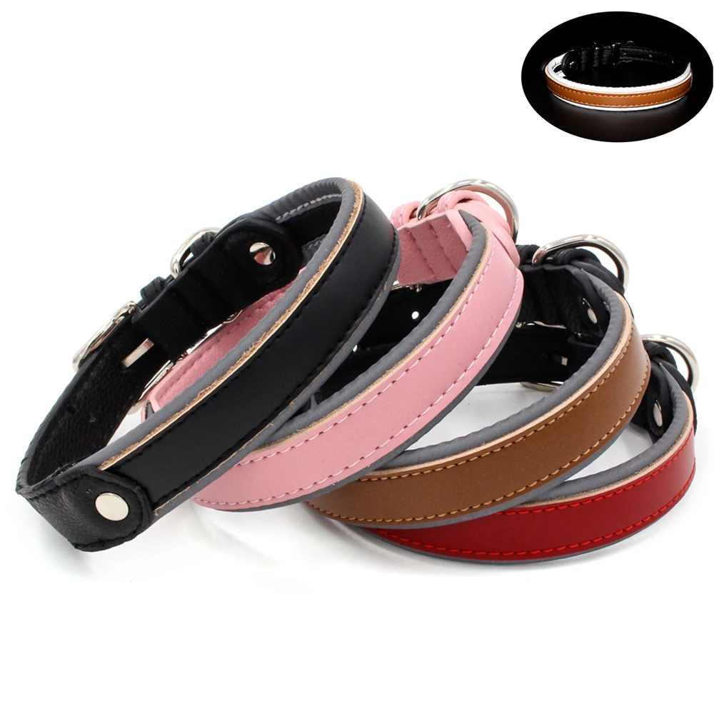 

Pet Dog collar leather Reflective safety adjustable for small big bull german shepherd chihuahua dog cat collars dog accessories