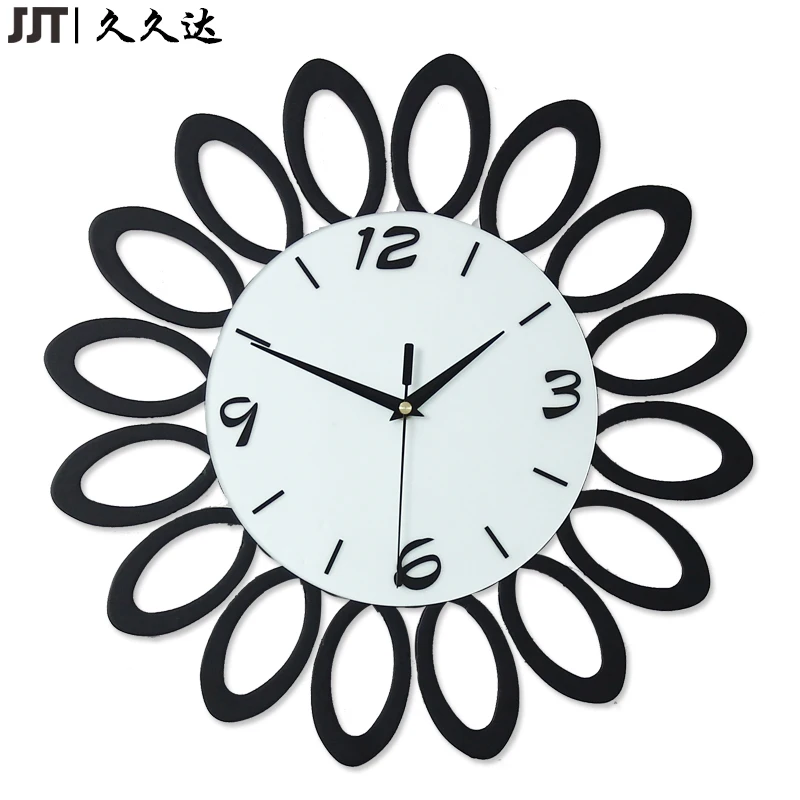 Duvar Saati Wood Flower Shape 3d Black Wall Clock Modern Design Clocks